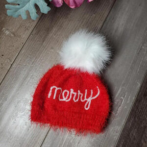 So 'Dorable Red and White Sequin "Merry" Baby Hat Bonnet 0-6M NWOT